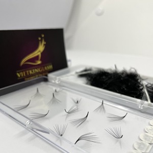 Extensions de cils individuels, courbure M, longueurs mixtes, bouquets préfabriqués, base lâche, effet naturel, longs, faits à la main - Product Image 5