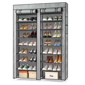 Scarpiera salvaspazio in PP per ingresso e palestra - Mobile scarpiera a 10 livelli con tubi in ferro e componenti in plastica (Grigio) - Product Image 2