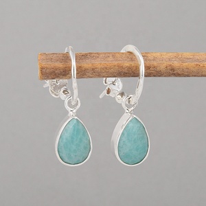 Natural Amazonite 925 Sterling <b>Silver</b> Cushion <b>Dangle</b> Hook <b>Earrings</b> Handmade Gemstone Wholesale Jewelry for Women - Product Image 3