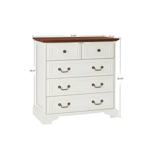 Comò Moderno Bianco a 5 Cassetti Estensibile, Robusto e Sicuro in MDF per Camera da Letto, Seminterrato, Fattoria, Ampio Spazio di Archiviazione, Cassetti Larghi - Product Image 4