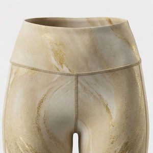 Leggings de yoga taille haute pleine longueur avec imprimé marbré doré, en Spandex et Nylon, design sans couture - Product Image 4