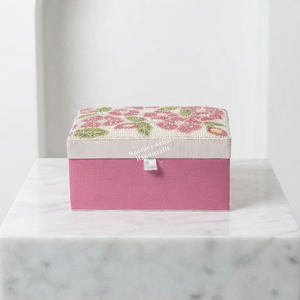 Handmade Floral Beaded Jewelry <b>Box</b> Pink Fabric <b>Storage</b> Case with Velvet Lining for Jewelry Organizers - Product Image 4