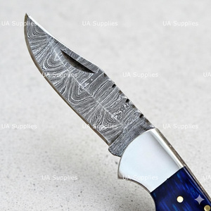 Premium Pakka Wood Handle Damascus Steel Blade Professional Folding Pocket Knife Back <b>Lock</b> Handmade Hunting Survival Camping OEM - Product Image 3