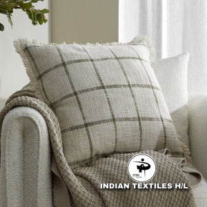 INDIAN TEXTILES H/L <b>Striped</b> Square Throw Pillow Cover Woven Minimalist Decorative <b>Cushion</b> Beige Green Textile - Product Image 1