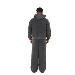 Ensemble de survêtement gris foncé à capuche pour homme, fermeture éclair intégrale, coupe décontractée, sweat-shirt et pantalon en coton, tenue d'automne, couleur unie - Product Image 6