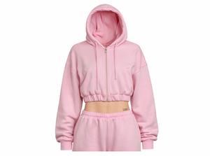 Two Piece <b>Zip</b> <b>up</b> <b>Cropped</b> Hoodies and Wide Leg Sweat Pants Set Women Tracksuit High Quality Distressed Embroidery Streetwear Set - Product Image 2