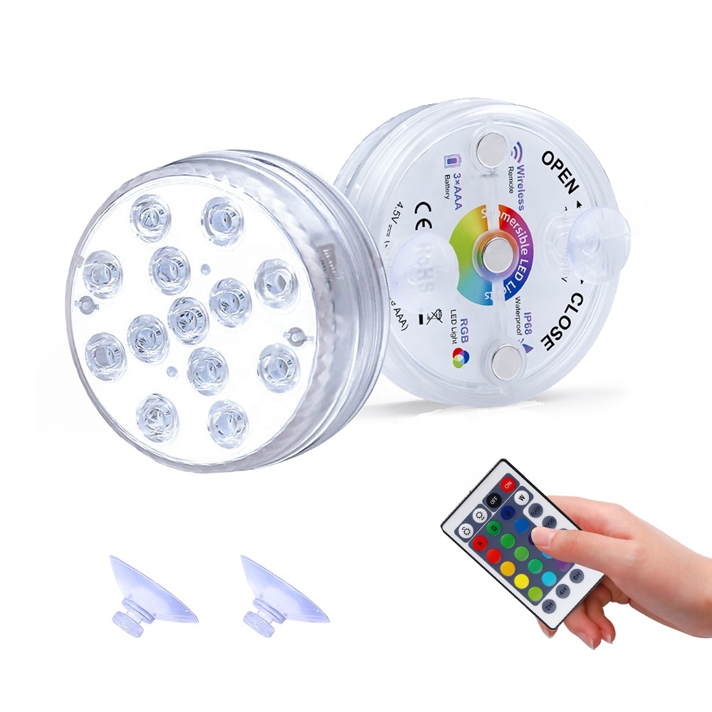 Factory Wholesale RGB Infrared Remote Control Lighting Submersible Underwater Waterproof Battery Powered LED Pool Lights