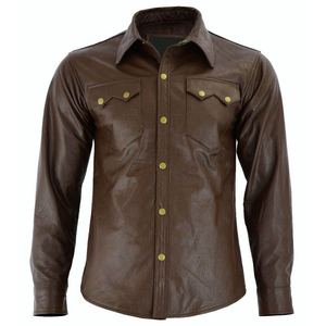 Street Style Leather <b>Jacket</b> <b>Men</b> Black <b>Summer</b> Loose Shirt Lapel Single Breasted <b>Men's</b> Leather Short Sleeve Pu Shirt - Product Image 4