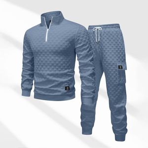 Men's Fleece Sweater Set Stand Collar Pullover Knitted Jacket and Cargo Jogger <b>Pants</b> for Winter - Product Image 1