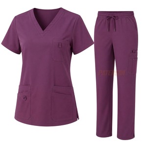 Fournisseur en gros de blouses personnalisées pour professionnels de la santé, en mélange de coton, col en V, pantalon droit, uniforme médical pour infirmières - Product Image 1