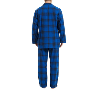 Ensemble de pyjama en flanelle bleu à carreaux pour homme, manches longues, boutons sur le devant, vêtements de nuit respirants en coton, vêtements décontractés d'hiver - Product Image 2