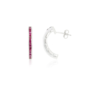 High Quality Princess Cut Natural Ruby Gemstone Channel Set 925 Sterling Silver Hoop <b>Earrings</b> For Women's Party Wear - Product Image 3