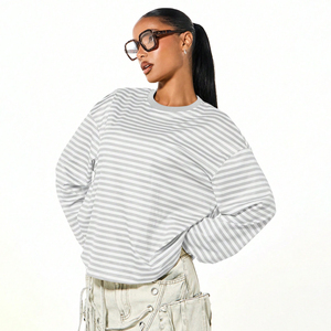 Camisetas de Manga Larga de Color Sólido de Alta Calidad, Último Estilo, Camisetas a Rayas para Mujer, Logotipo Personalizado, Camisetas Femeninas a la Moda - Product Image 1