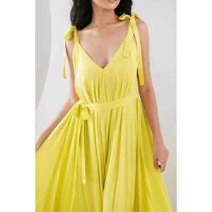 Combinaison longue jaune pour femme, style bohème, sans manches, à jambes larges, élégante tenue de plage estivale - Product Image 2