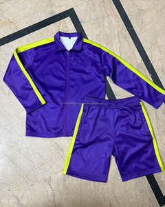 Conjunto de chándal de dos piezas de calle alta para hombre, chaqueta de tela de poliéster con logotipo personalizado, pantalones cortos, cintura elástica, chándal, ropa, trajes - Product Image 1