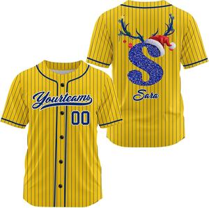 Custom Sublimated Lightweight 100% Polyester Pinstripe Baseball Softball Wear Yellow <b>Button</b> <b>Up</b> Jersey for Men <b>Women</b> Youth - Product Image 3