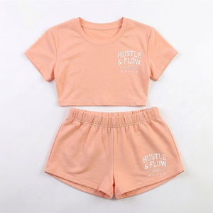 Conjunto de Dos Piezas Casual de Verano para Mujer, Corte Regular, 100% Algodón, Top Corto de Manga Corta con Cuello Redondo y Pantalones Cortos - Product Image 1