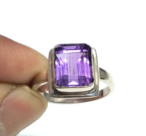 Bague en améthyste naturelle, argent sterling 925 massif, taille carrée, faite à la main, style bohème, forme fleur, certifiée par un tiers - Product Image 6