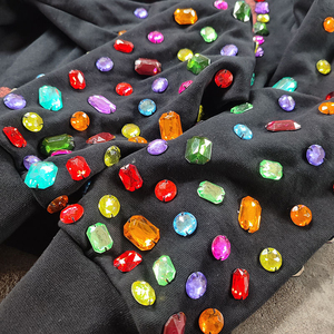 Oversized Full Zip Hoodie Multicolor Large Gemstone Sleeve <b>Rhinestone</b> Streetwear <b>Rhinestone</b> <b>Jacket</b> - Product Image 5