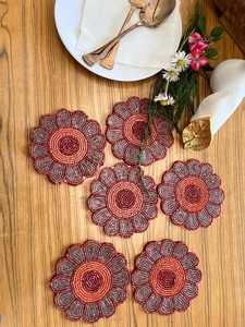 Trendy Floral Handmade Eco-Friendly Seed Beaded Coaster Set Decorative Embroidered <b>Table</b> Mats Customized Logo Home Hotels Cafes - Product Image 4