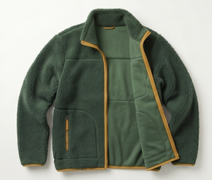 <b>Men's</b> Olive Green <b>Fleece</b> <b>Jacket</b> Zipper Closure Casual Autumn Wear Stand Collar <b>Sherpa</b> Lining Regular Fit - Product Image 3