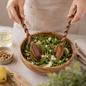 Custom Logo Wholesale Wood <b>Salad</b> Server Set with Spiral Twisted Handles Wooden Serving Spoon and Fork for Home and Restaurant - Product Image 3