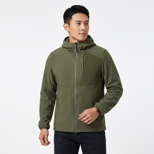 Men's <b>Hooded</b> <b>Fleece</b> <b>Jacket</b> With Zipper Dot Pattern Windproof Casual Autumn Wear Regular Fit Polyester Material - Product Image 4