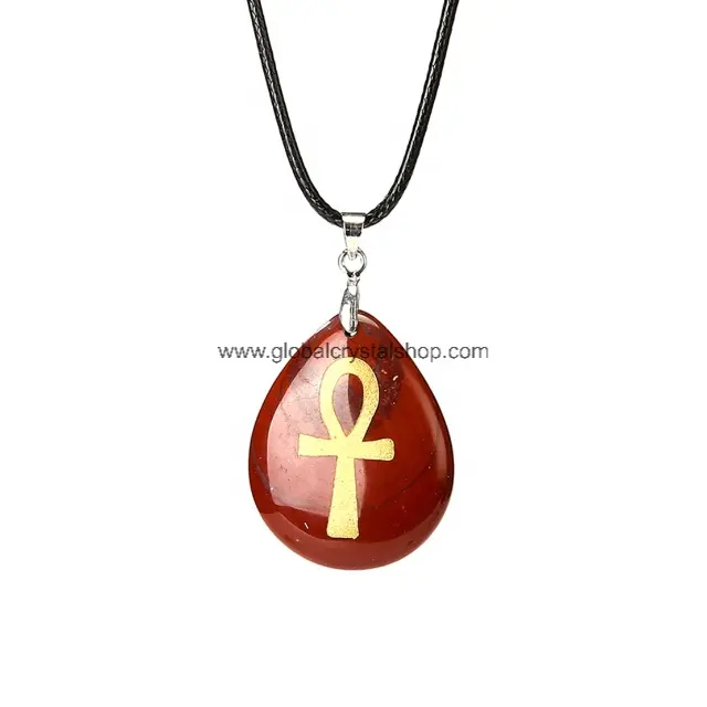 גביש אבן חקוק אנק צלב תליון שרשרת נשים צלב רייקי מצרי סגנון דתי תכשיטי ג 'ספר טבעי אדום 1-7days