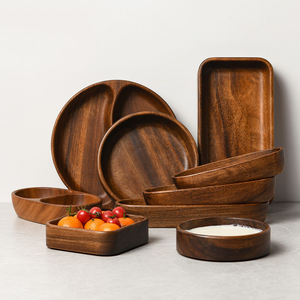 Platos de Madera de Acacia Personalizados al por Mayor, Bandejas de Madera Japonesas, Platos y Vajilla para la Cena Familiar - Product Image 2