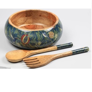 Tazón para Servir Frutas de Diseño Moderno con Tapa, Tazón de Madera con Acabado Esmaltado, Tazón Redondo para Mezclar Ensaladas para Catering - Product Image 2