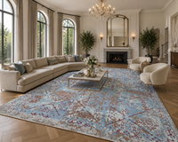Tapis géométrique en soie bleu ciel noué à la main de 8x10 pieds pour salon