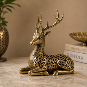 Sculpture de cerf en métal de luxe, plaquée or, entièrement sculptée à la main en 3D, élégante figurine animale pour la décoration de la maison - Product Image 1