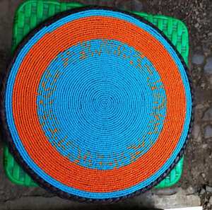 inch Handcrafted African Beaded <b>Leather</b> Table Mats Round <b>Placemats</b> - Product Image 2