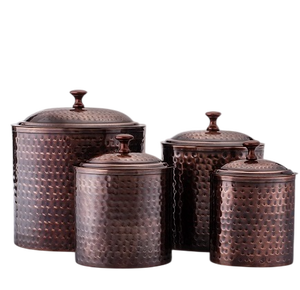 Modern Look Hammered Metal Food Storage Containers With Lids Airtight Cylinder Vintage Design Kitchen <b>Spice</b> <b>Jars</b> Set of 4 Pcs - Product Image 4