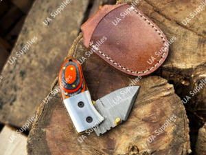 Cuchillo plegable de acero de Damasco de 5 pulgadas, hecho a mano, mini, para camping, con punta de cuchilla, afilado, profesional, EDC, mango de madera Pakka, OEM, bajo precio - Product Image 3