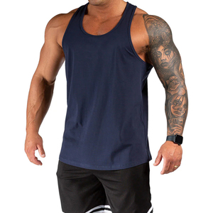 Gilet long athlétique de qualité supérieure pour homme, couleur bleu marine, respirant, en coton et polyester, col rond, sans manches - Product Image 4