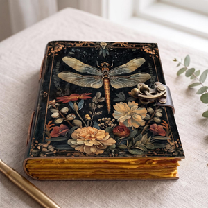 Carnet en cuir Libellule fait main, motif botanique floral, avec fermoir antique, pour écriture, cadeau pour les amateurs de jardin et de nature - Product Image 3