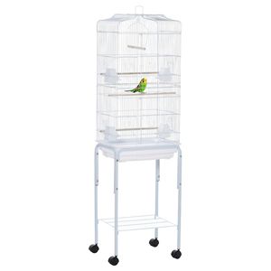 Gabbia per Uccelli Grande in Metallo Bianco da 63 Pollici, Stile Moderno XL, Stabile, in Rete Metallica, per Uccelli di Taglia Media, con Porte Grandi, Ripiano e Maniglia - Product Image 1