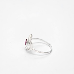 Bague florale en argent sterling 925 artisanale avec rubis rose en forme de poire, bijoux pour femmes - Product Image 5