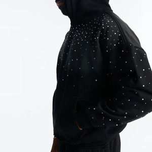 Survêtement à capuche noir pour homme avec strass, taille élastique et poches latérales, style décontracté, pantalon de survêtement long pour l'automne - Product Image 6