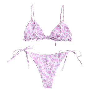 Ensemble de bikini sexy pour femmes en 2 pièces avec logo personnalisé, plumes pailletées, motifs rayés et léopard, maillots de bain de haute qualité - Product Image 1