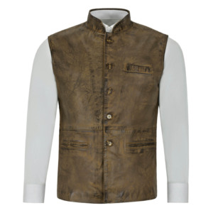 Custom 100% Genuine Napa Leather <b>Men's</b> <b>Waistcoat</b> Mandarin Collar <b>Indian</b> Ethnic Wedding Vest Private Label Wholesale Supplier - Product Image 5