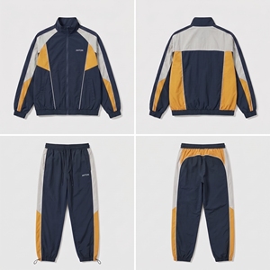 Custom Logo Winter Casual Vintage Solid <b>Fleece</b> Tracksuit Men Navy <b>Orange</b> Spandex/Cotton Track Jacket Pants 2 Piece Set Wholesale - Product Image 2