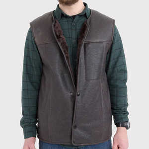 Gilet en cuir et fourrure de mouton à col en V pour homme, style Toscane - Product Image 3