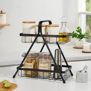 Cesta de Frutas Metálica de Dos Niveles, Estante de Almacenamiento Vertical para Cocina, Diseño Moderno, Apilable, Soporte de Alambre para Alimentos - Product Image 4