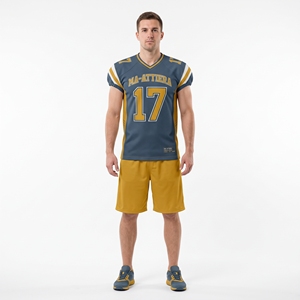Camiseta de Fútbol Americano Personalizada para Hombre, Uniforme de Equipo Sublimado en Azul Marino y Dorado, Ropa Deportiva al por Mayor - Product Image 1