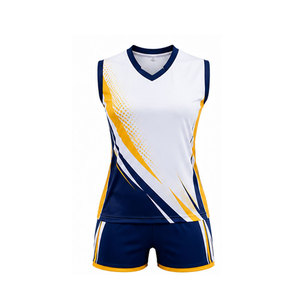 Ensemble d'uniformes de volley-ball personnalisés pour femmes, blanc, bleu marine, jaune, maillot sans manches et short, vêtements de sport - Product Image 1