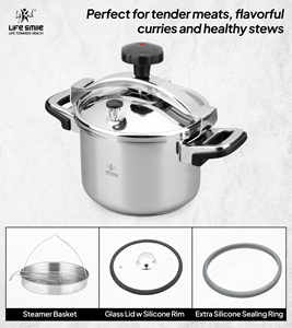 8L Premium 18/10 Stainless Steel Pressure <b>Cooker</b> with Steamer Basket & <b>Glass</b> Lid - Product Image 5