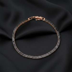 Rose Gold Plated 925 Silver Trendy Tennis <b>Bracelet</b> Rectangular Moissanite Geometric Link <b>Bangle</b> for Anniversary Gift - Product Image 1