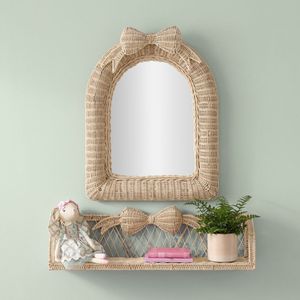 Cute <b>Bow</b> Rattan Wall Hanging Shelf Kids Room Mesh Floating Basket Toys Books Organizer Display <b>Holder</b> Home Decor Wholesale - Product Image 4